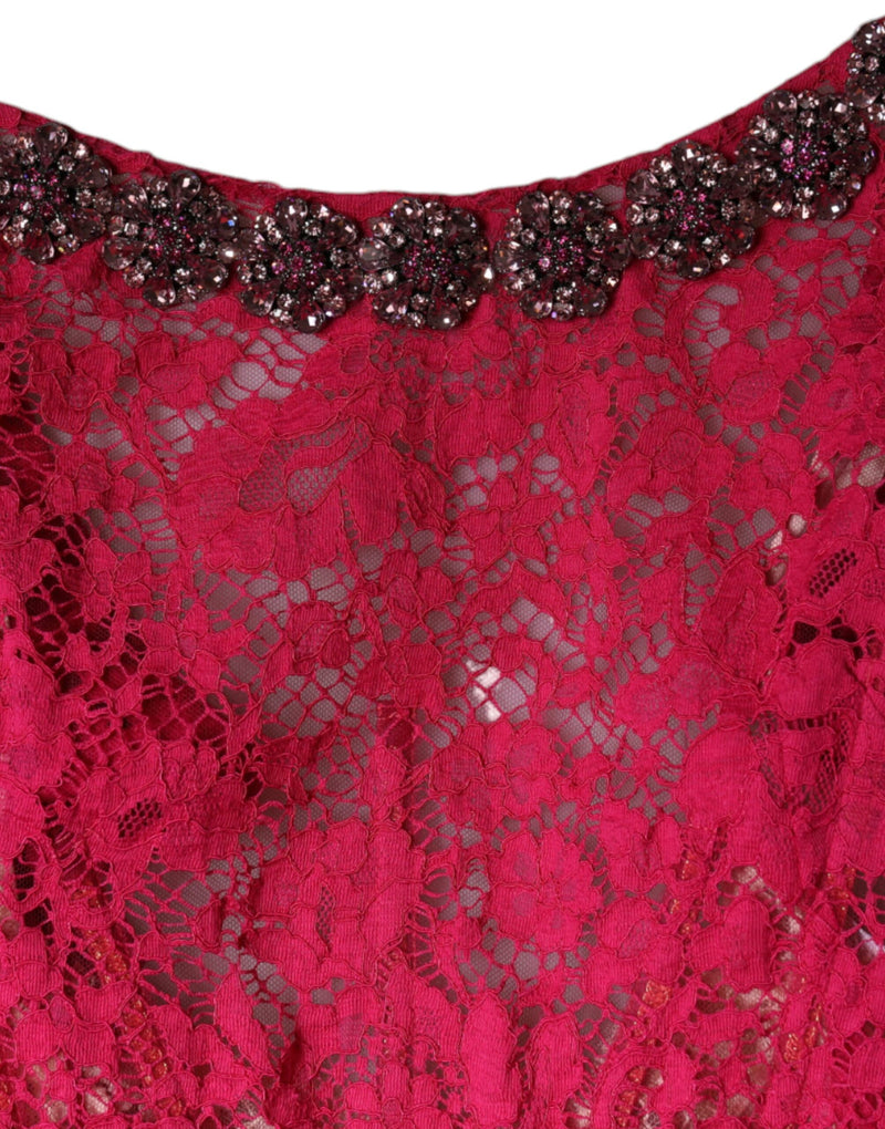 Pink Lace Crystal Sheath Long Gown Dress Dolce & Gabbana