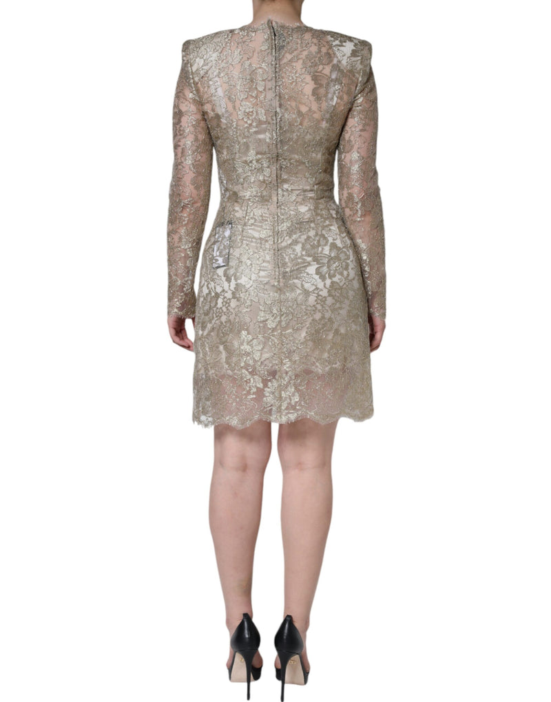 Gold Floral Lace A-line Sheath Mini Dress Dolce & Gabbana