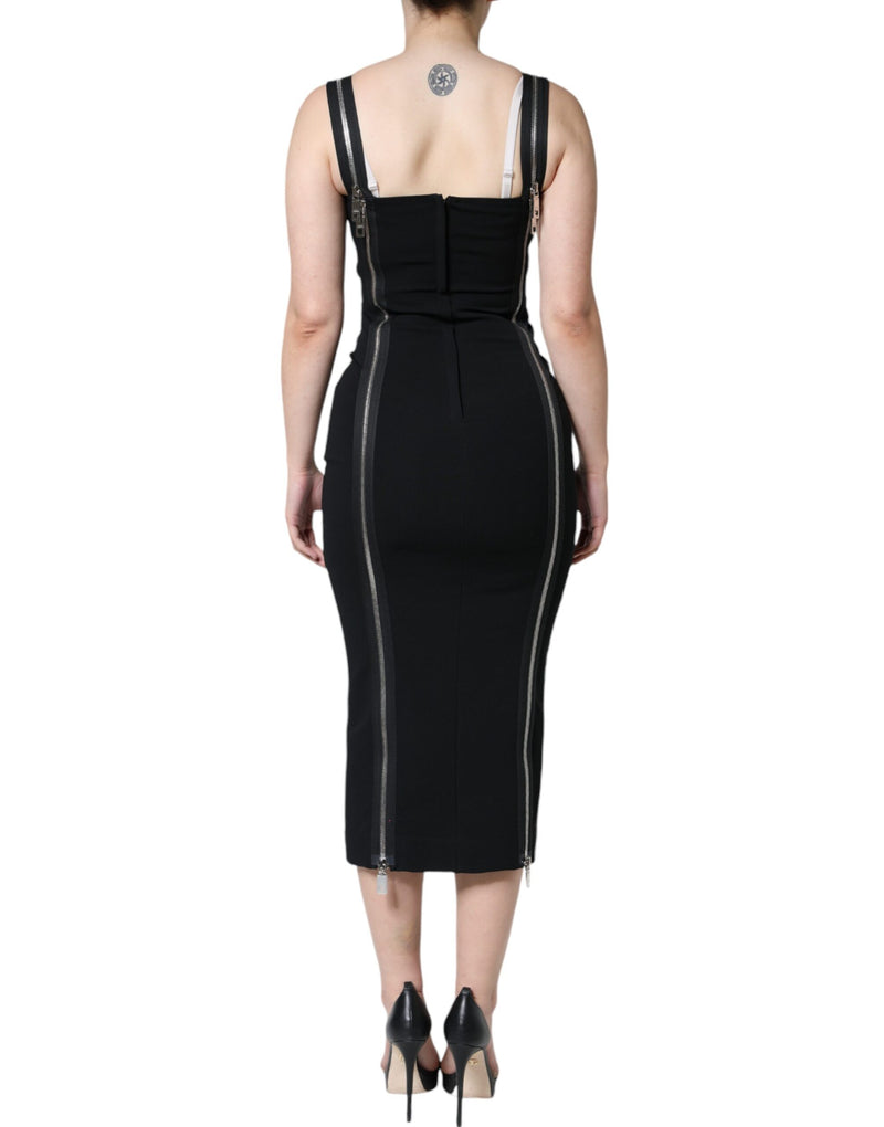 Black Zipper Bodycon Sheath Midi Dress Dolce & Gabbana