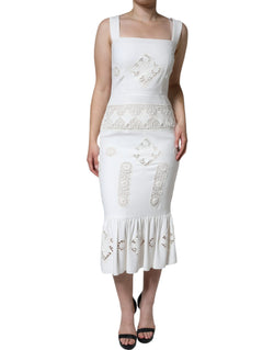 White Lace Viscose Bodycon Sheath Midi Dress Dolce & Gabbana