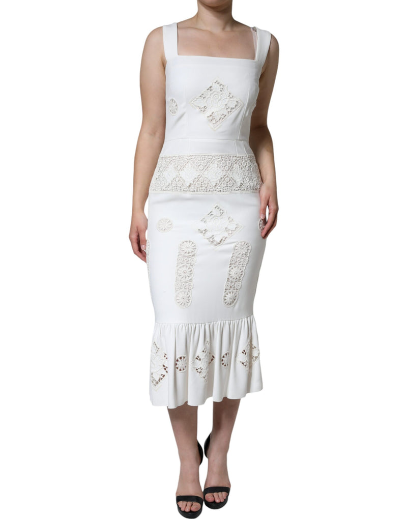 White Lace Viscose Bodycon Sheath Midi Dress Dolce & Gabbana