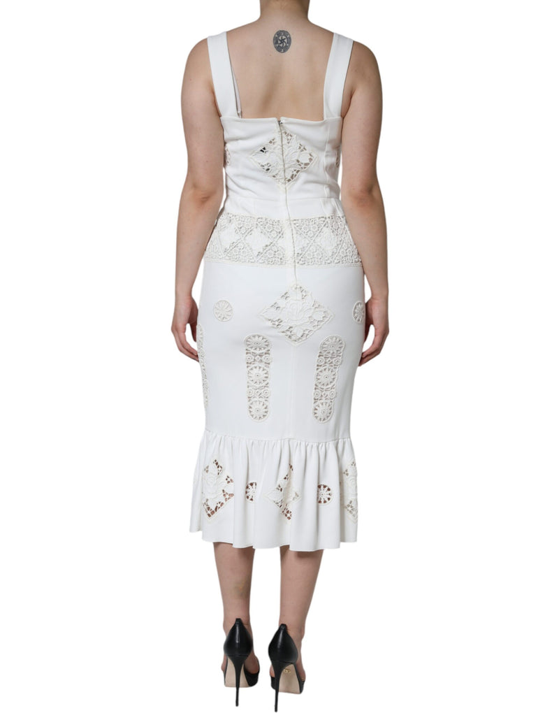 White Lace Viscose Bodycon Sheath Midi Dress Dolce & Gabbana