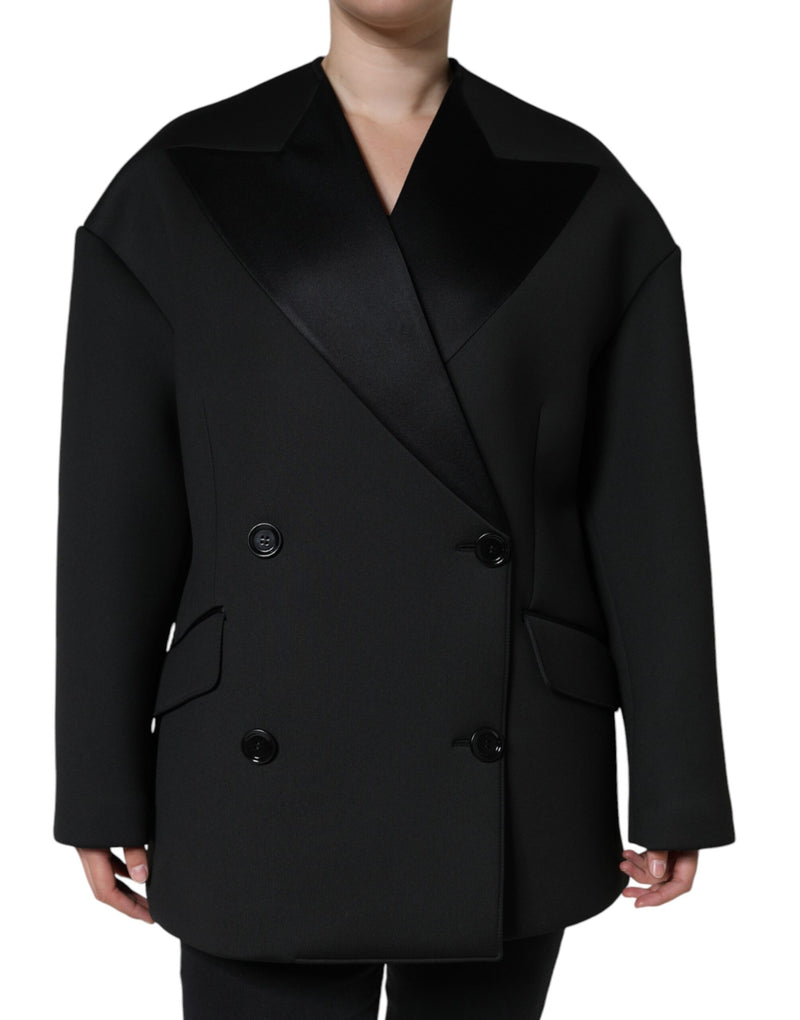 Black Polyester Double Breasted Coat Jacket Dolce & Gabbana