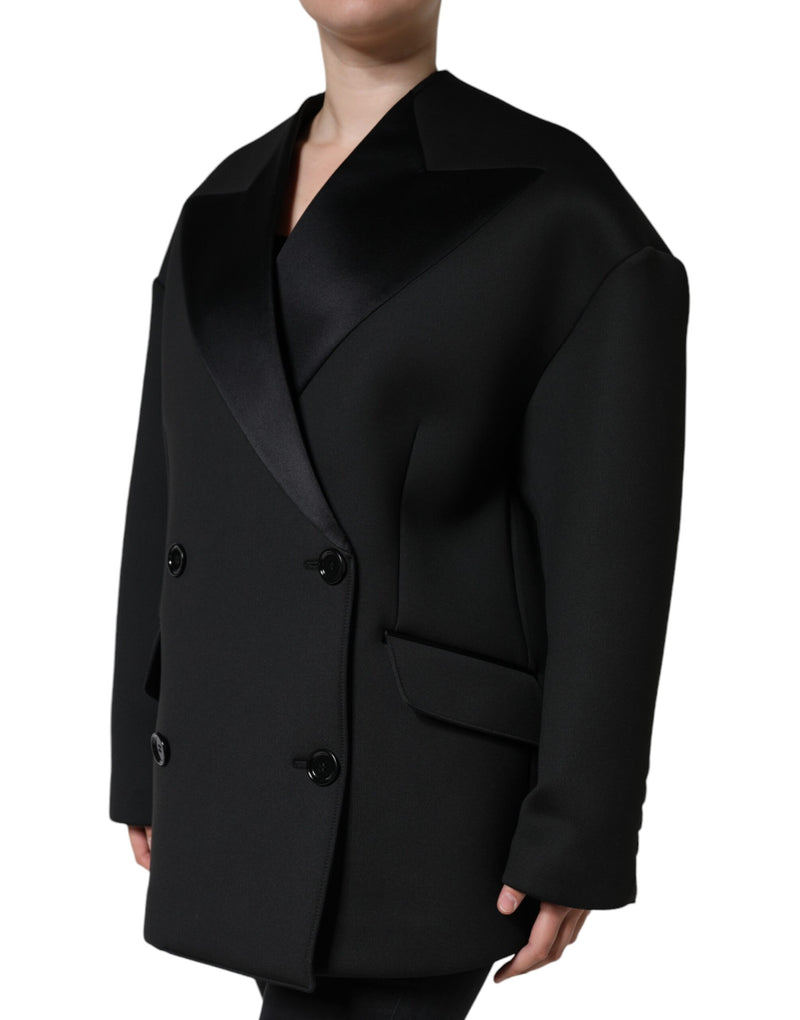 Black Polyester Double Breasted Coat Jacket Dolce & Gabbana