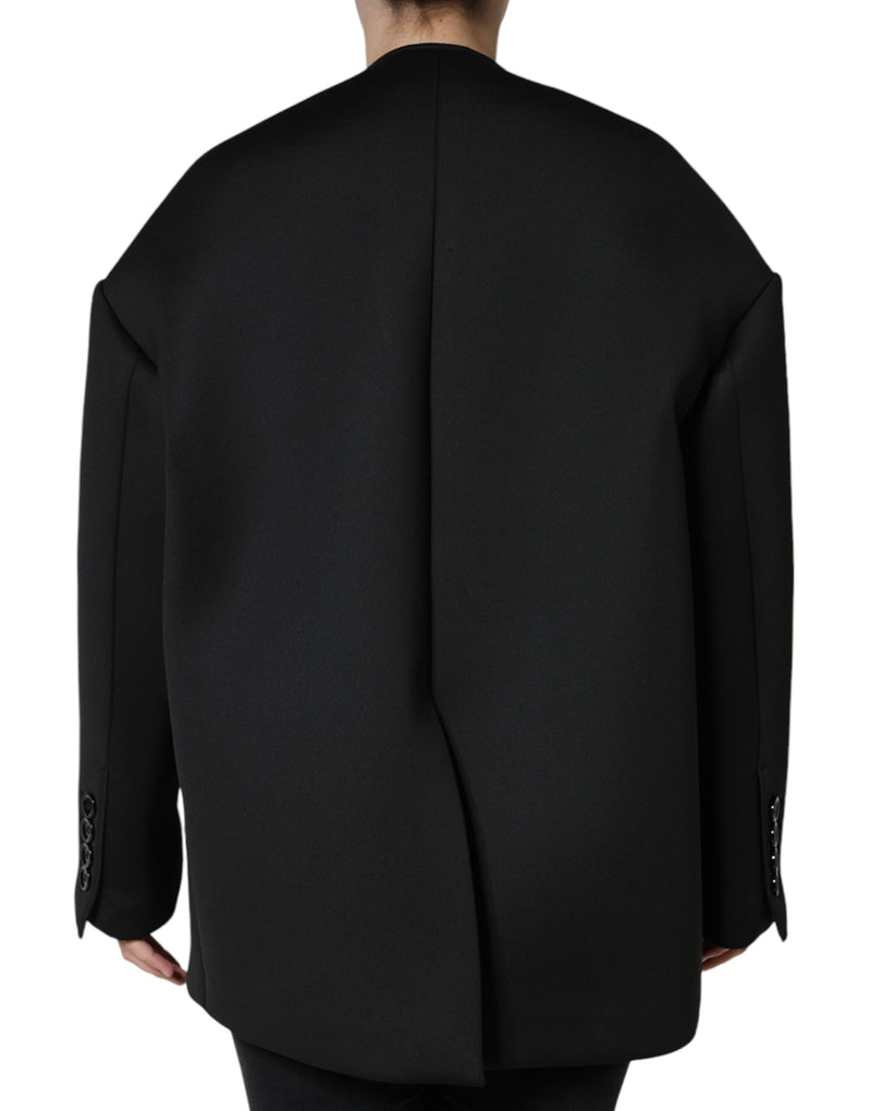 Black Polyester Double Breasted Coat Jacket Dolce & Gabbana