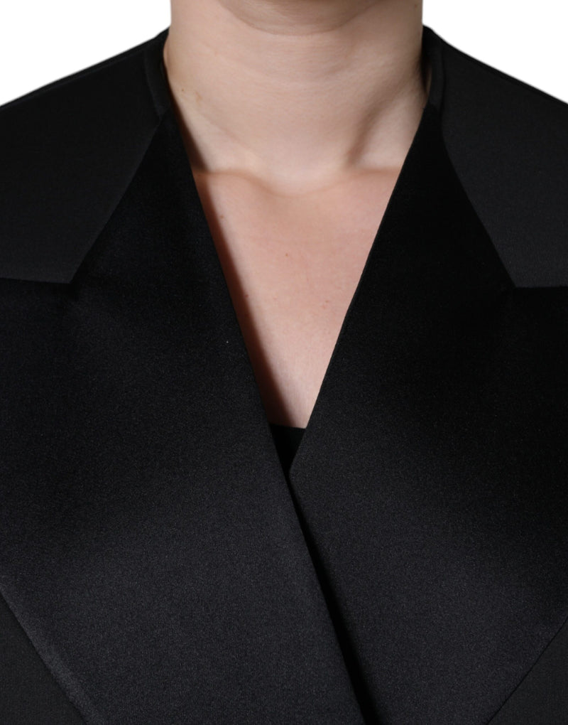 Black Polyester Double Breasted Coat Jacket Dolce & Gabbana