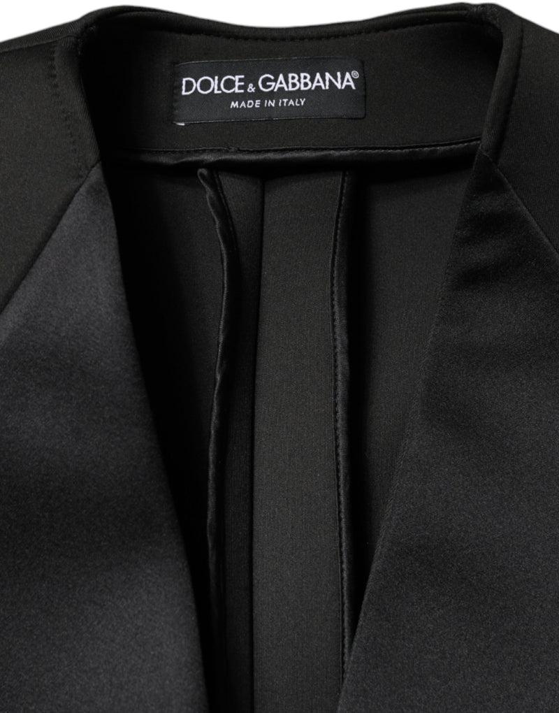 Black Polyester Double Breasted Coat Jacket Dolce & Gabbana