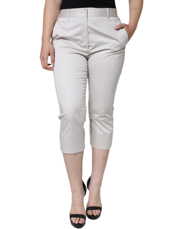 White Cotton Mid Waist Cropped Skinny Pants Dolce & Gabbana