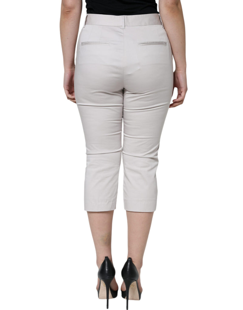 White Cotton Mid Waist Cropped Skinny Pants Dolce & Gabbana