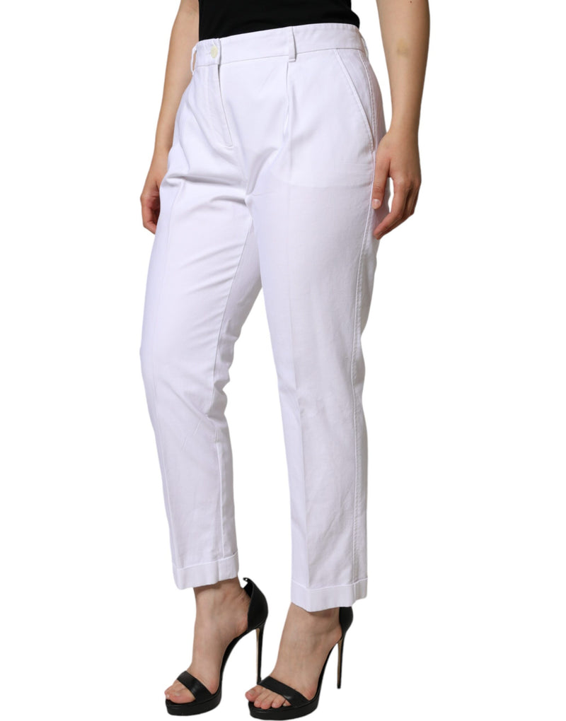 White Cotton Stretch Tapered Pants Dolce & Gabbana