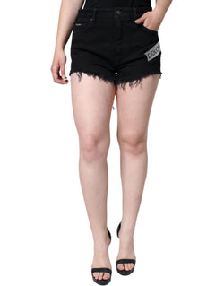 Black Cotton Stretch Strass Hot Pants Shorts Dolce & Gabbana