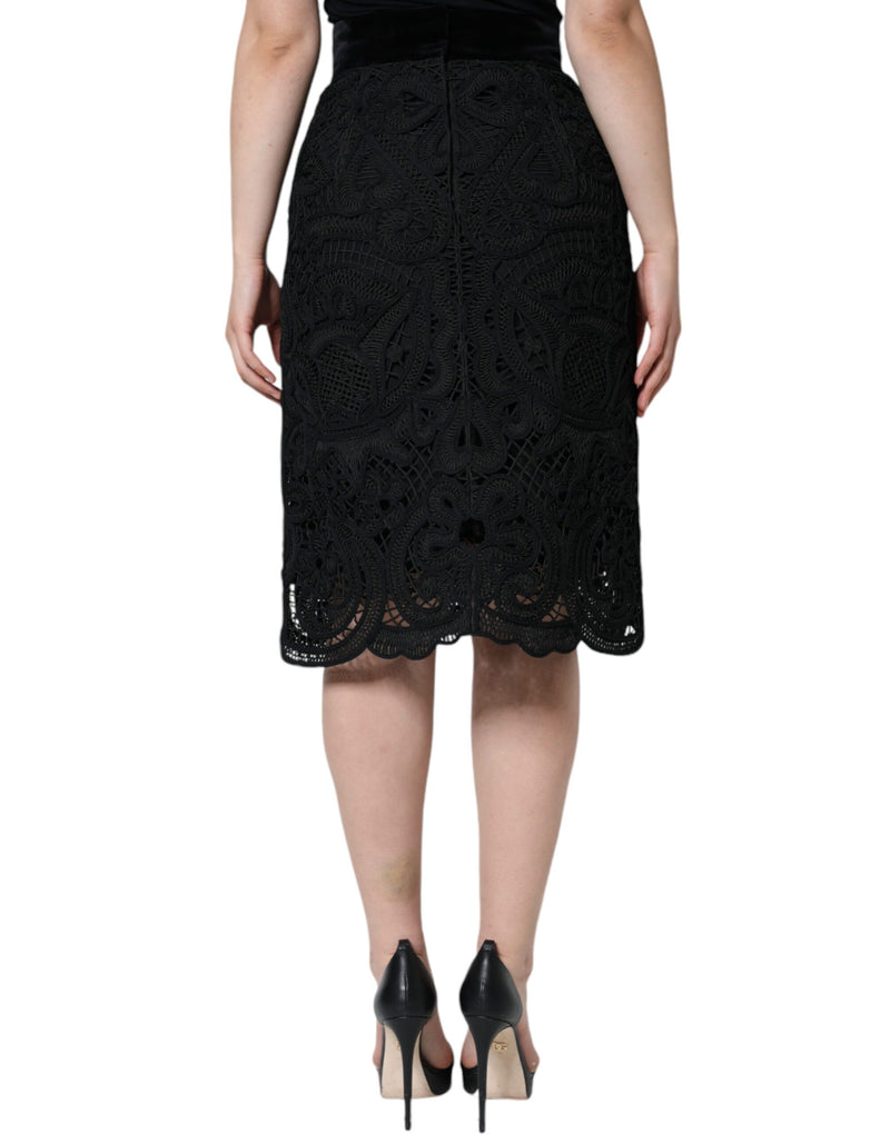 Black Floral Lace High Waist Pencil Cut Skirt Dolce & Gabbana