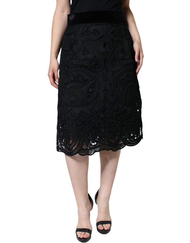 Black Floral Lace High Waist Pencil Cut Skirt Dolce & Gabbana