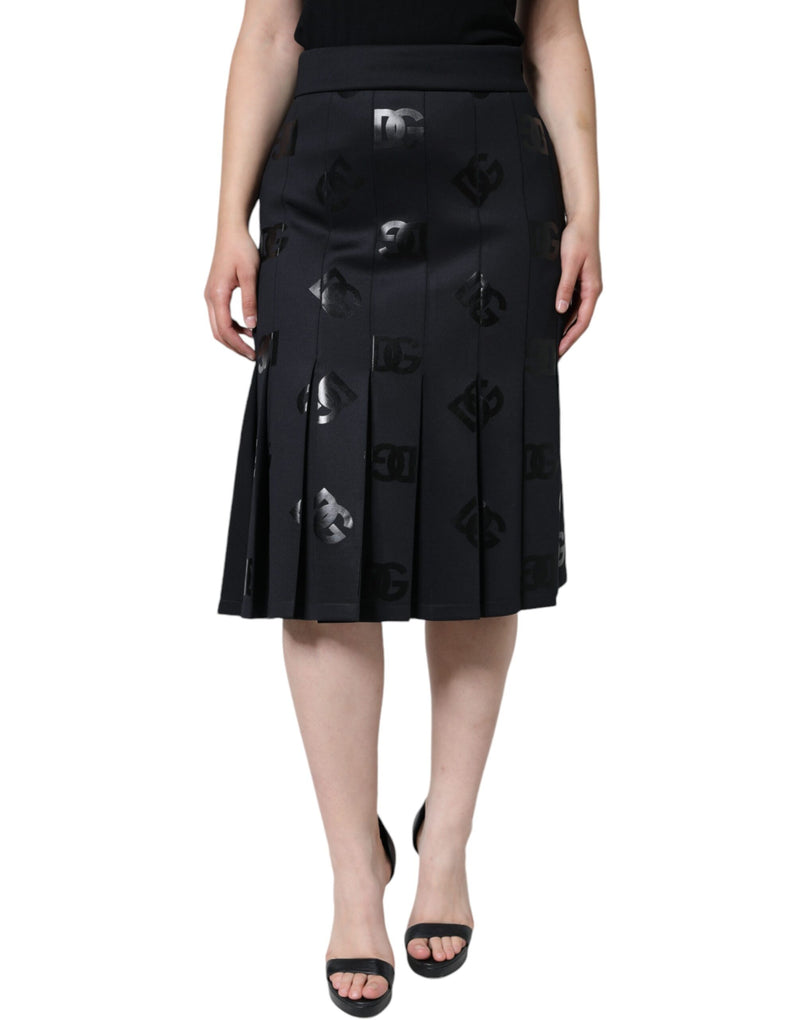 Black DG Monogram Pleated Midi Skirt Dolce & Gabbana