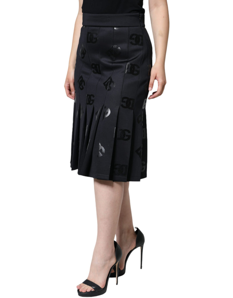 Black DG Monogram Pleated Midi Skirt Dolce & Gabbana