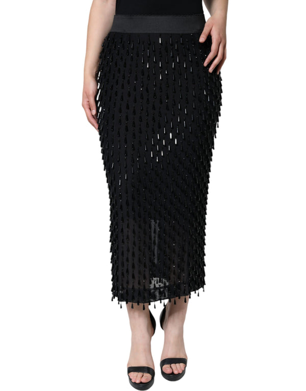 Black Embellished Pencil Cut Midi Skirt Dolce & Gabbana