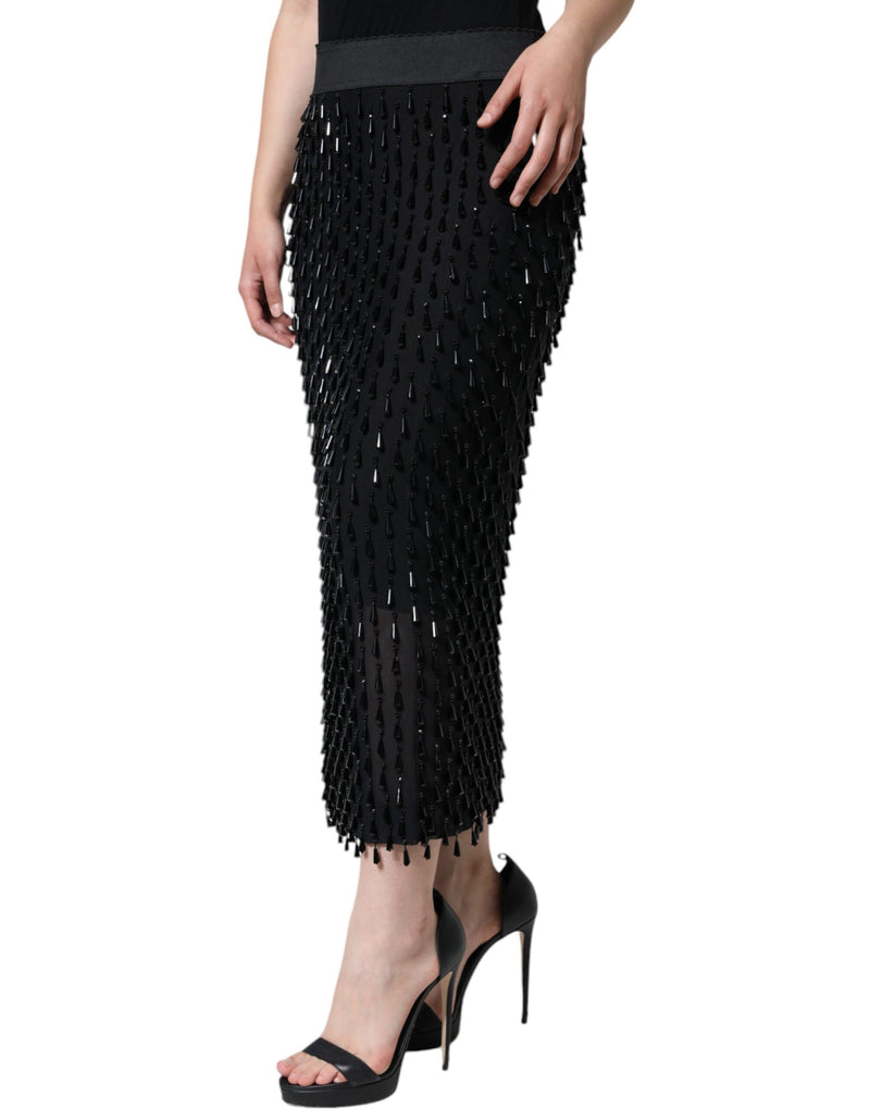 Black Embellished Pencil Cut Midi Skirt Dolce & Gabbana