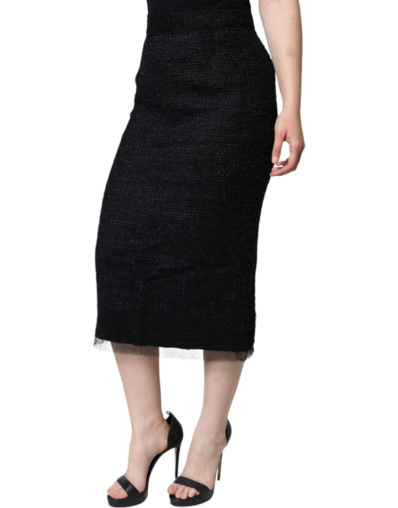 Black Virgin Wool Pencil Cut Midi Skirt Dolce & Gabbana