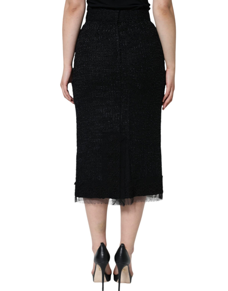 Black Virgin Wool Pencil Cut Midi Skirt Dolce & Gabbana