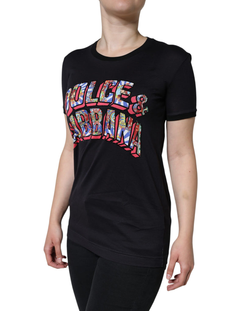 Black Cotton Logo Print Round Neck T-shirt Dolce & Gabbana