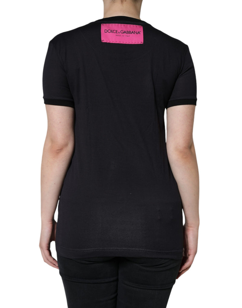 Black Cotton Logo Print Round Neck T-shirt Dolce & Gabbana