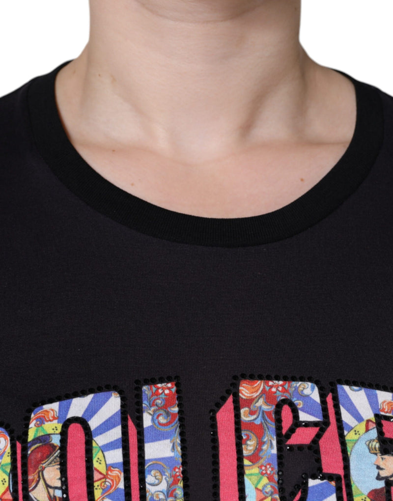 Black Cotton Logo Print Round Neck T-shirt Dolce & Gabbana