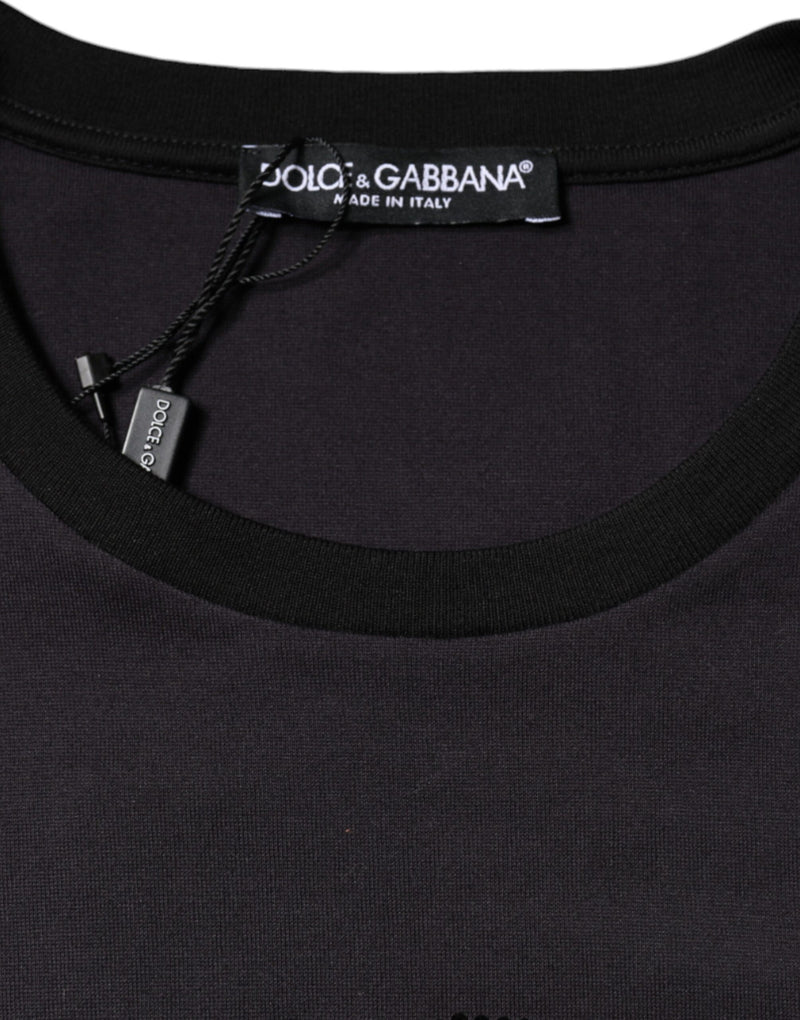 Black Cotton Logo Print Round Neck T-shirt Dolce & Gabbana