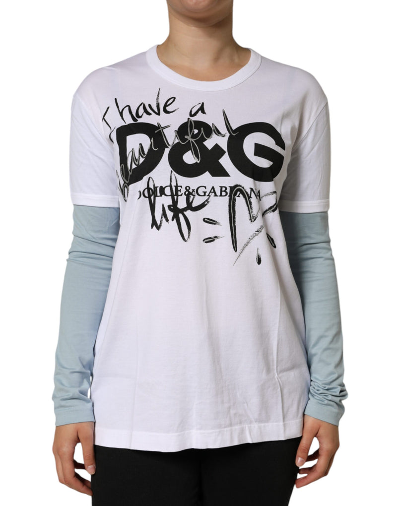 White Cotton Logo Print Round Neck T-shirt Dolce & Gabbana