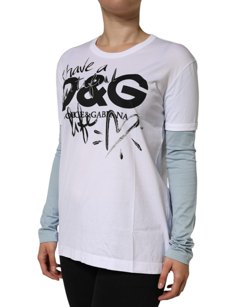 White Cotton Logo Print Round Neck T-shirt Dolce & Gabbana