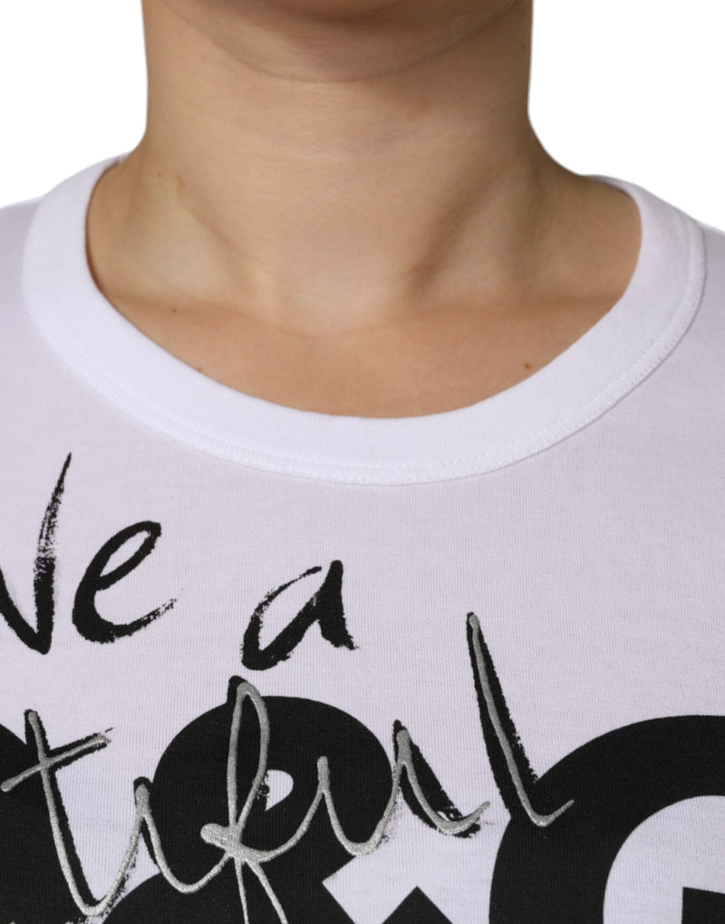 White Cotton Logo Print Round Neck T-shirt Dolce & Gabbana