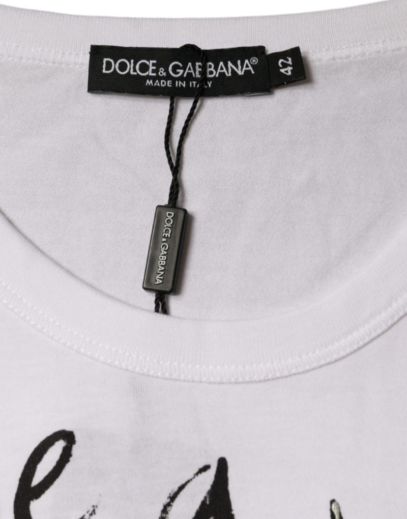 White Cotton Logo Print Round Neck T-shirt Dolce & Gabbana