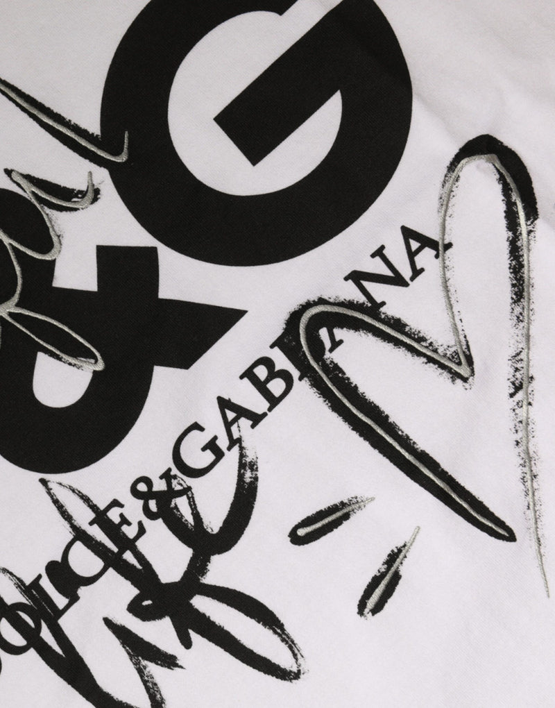 White Cotton Logo Print Round Neck T-shirt Dolce & Gabbana