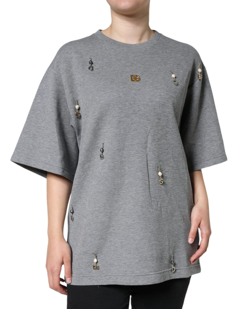 Gray Cotton Blend Embellished Tee T-shirt Dolce & Gabbana