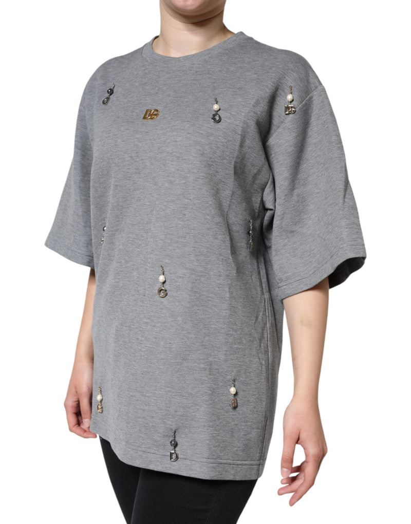 Gray Cotton Blend Embellished Tee T-shirt Dolce & Gabbana