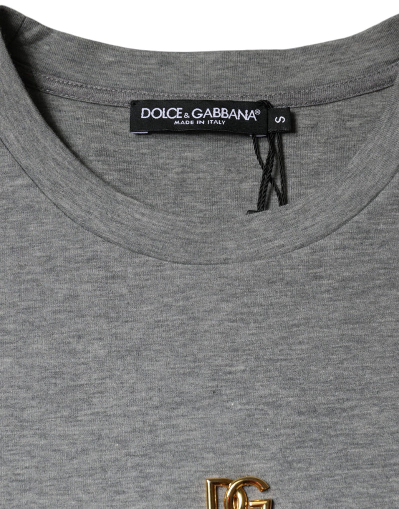 Gray Cotton Blend Embellished Tee T-shirt Dolce & Gabbana