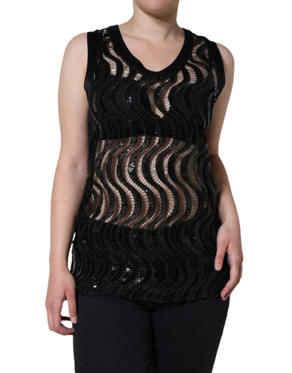 Black Sequin Sleeveless Tank Blouse Top Dolce & Gabbana