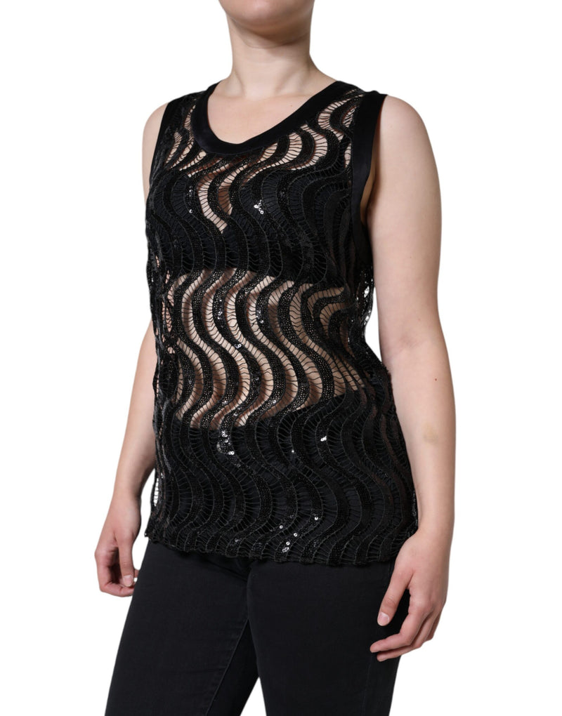 Black Sequin Sleeveless Tank Blouse Top Dolce & Gabbana