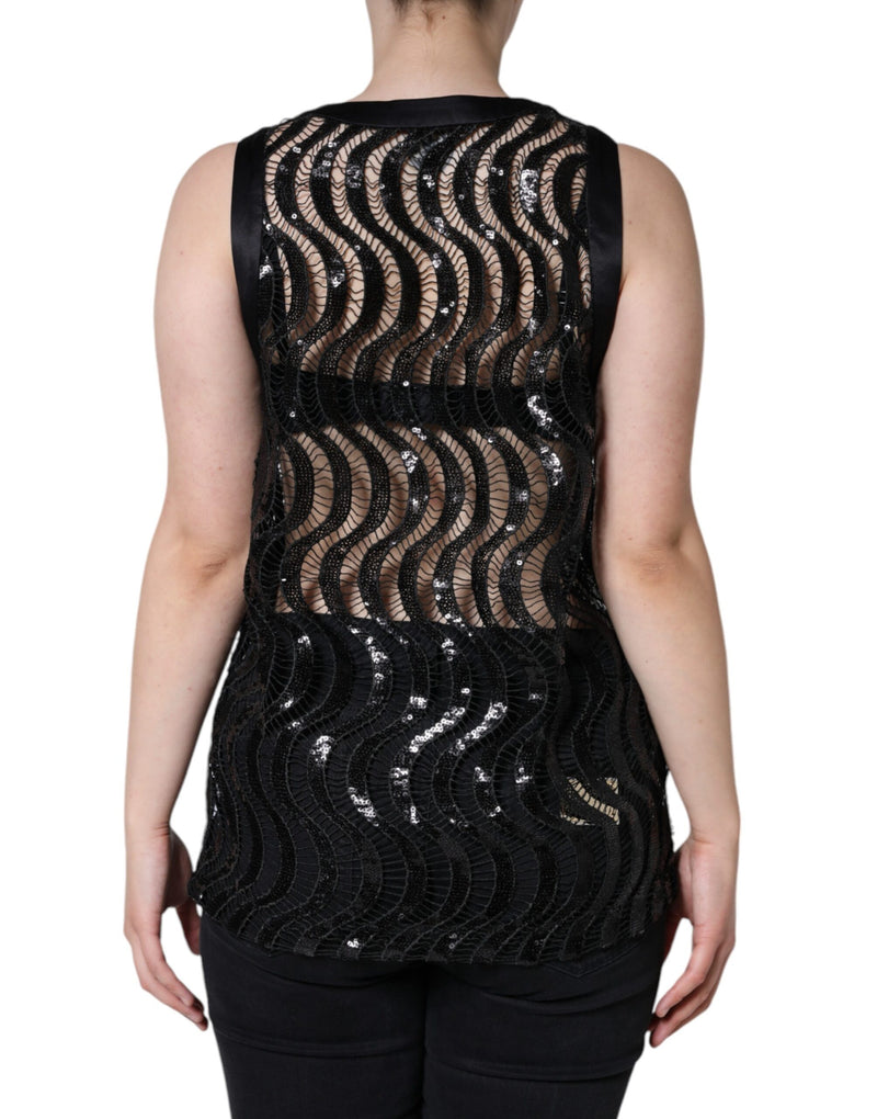 Black Sequin Sleeveless Tank Blouse Top Dolce & Gabbana