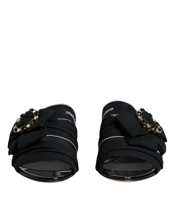 Black White Crystal Slides Sandals Shoes Dolce & Gabbana