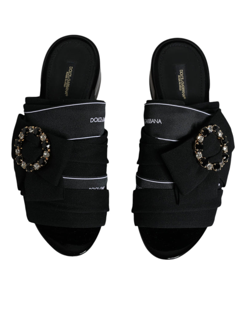 Black White Crystal Slides Sandals Shoes Dolce & Gabbana