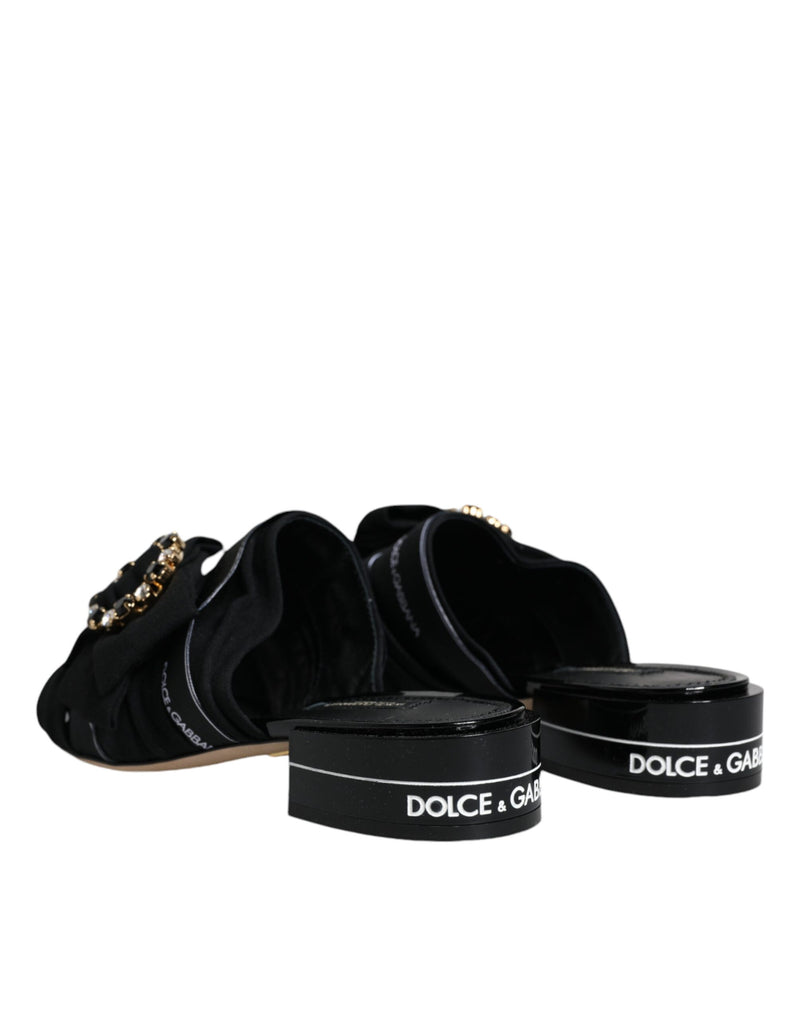 Black White Crystal Slides Sandals Shoes Dolce & Gabbana