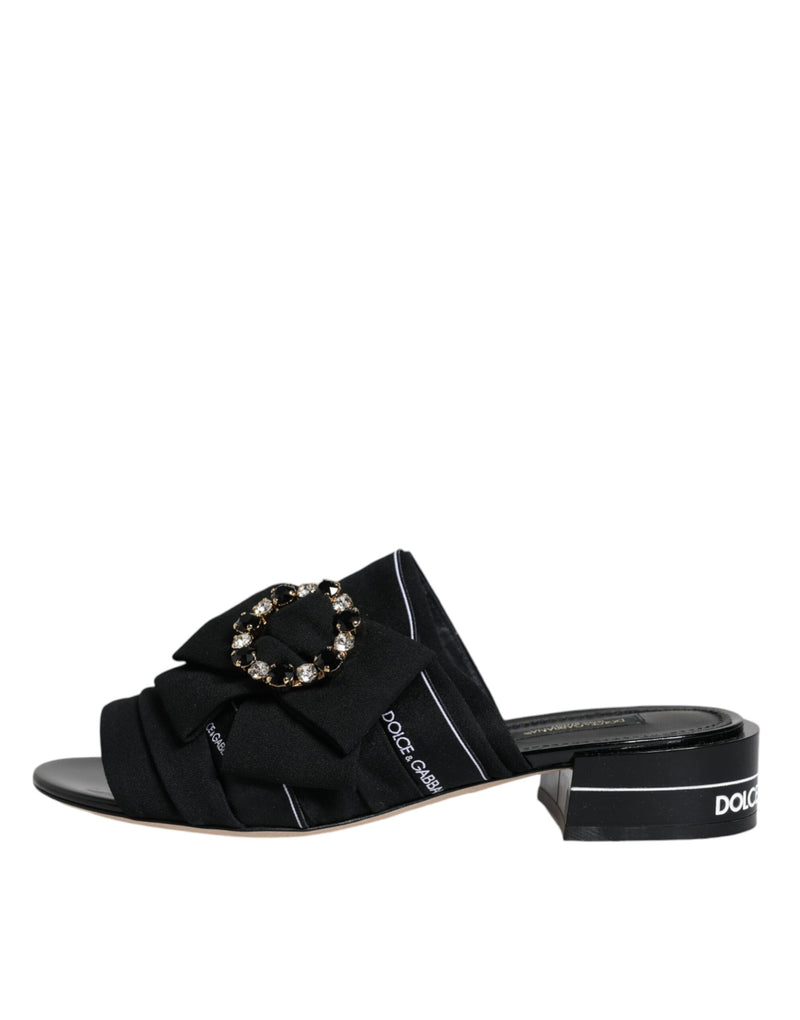 Black White Crystal Slides Sandals Shoes Dolce & Gabbana