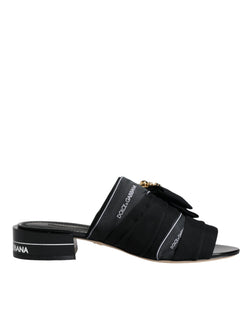 Black White Crystal Slides Sandals Shoes Dolce & Gabbana