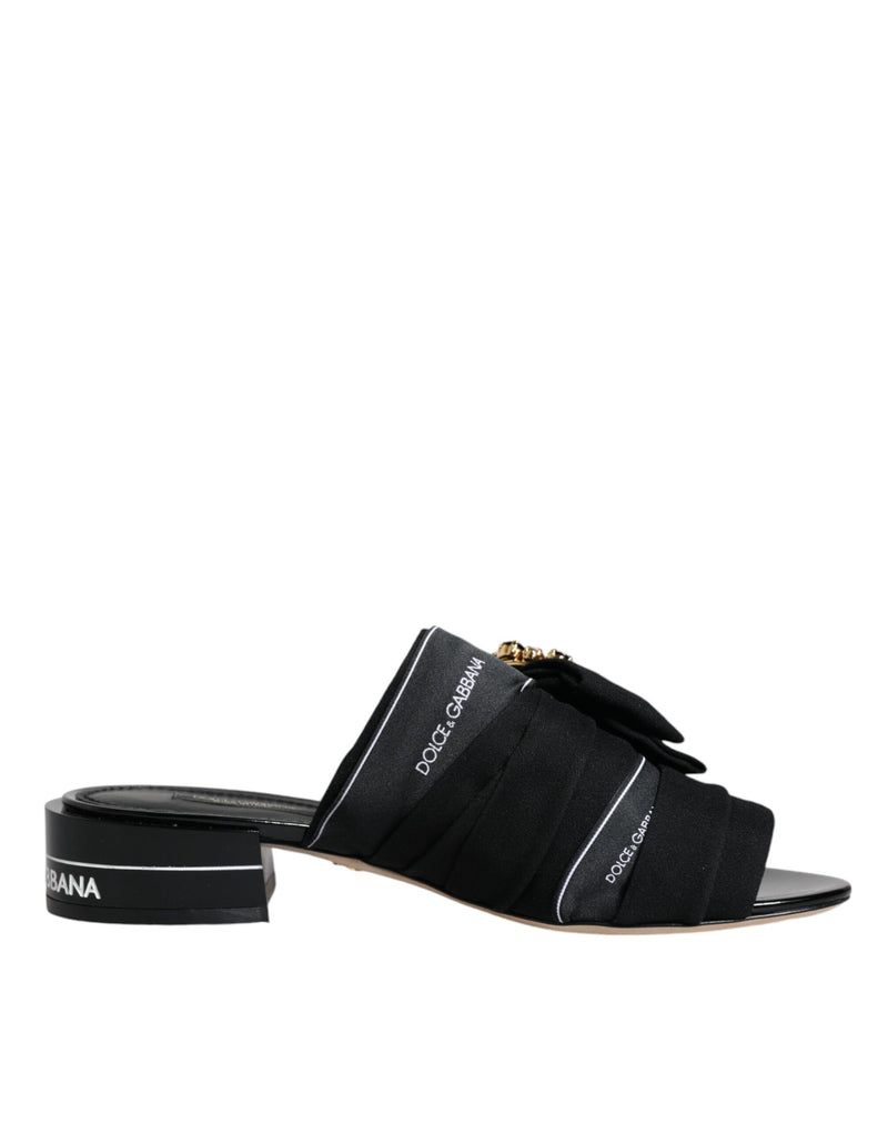 Black White Crystal Slides Sandals Shoes Dolce & Gabbana