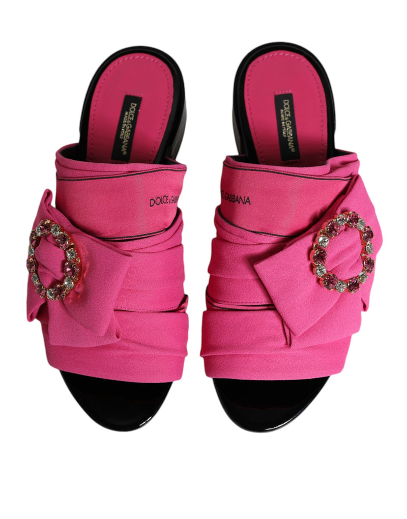 Pink Black Crystal Slides Sandals Shoes Dolce & Gabbana