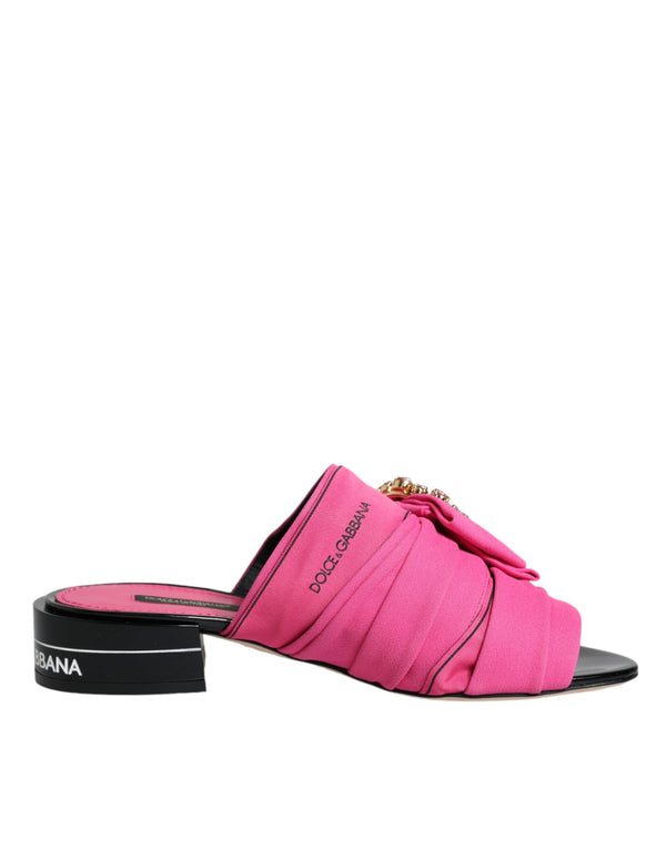 Pink Black Crystal Slides Sandals Shoes Dolce & Gabbana