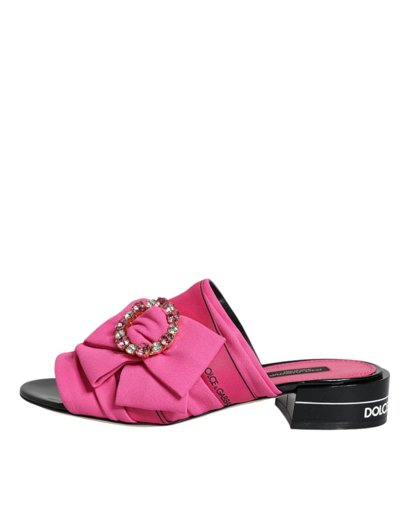 Pink Black Crystal Slides Sandals Shoes Dolce & Gabbana