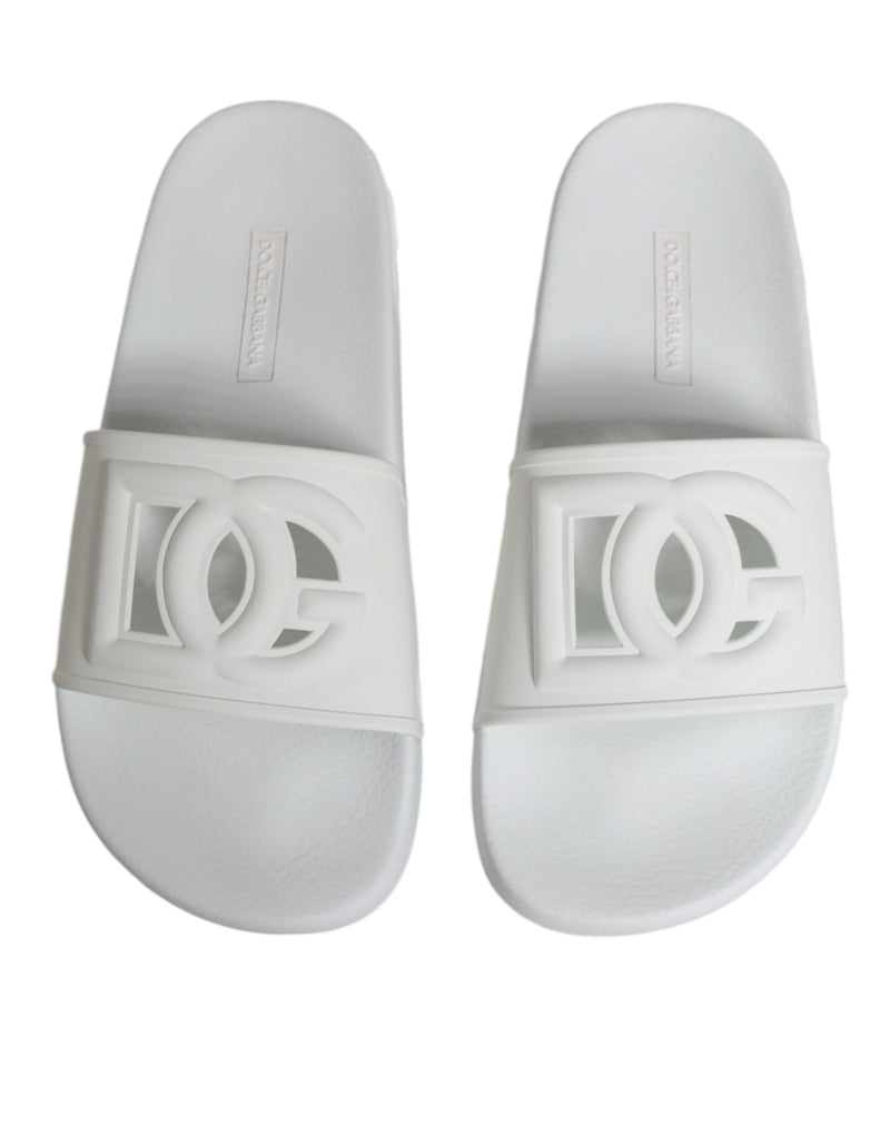 White Rubber Slides Sandals Beachwear Shoes Dolce & Gabbana