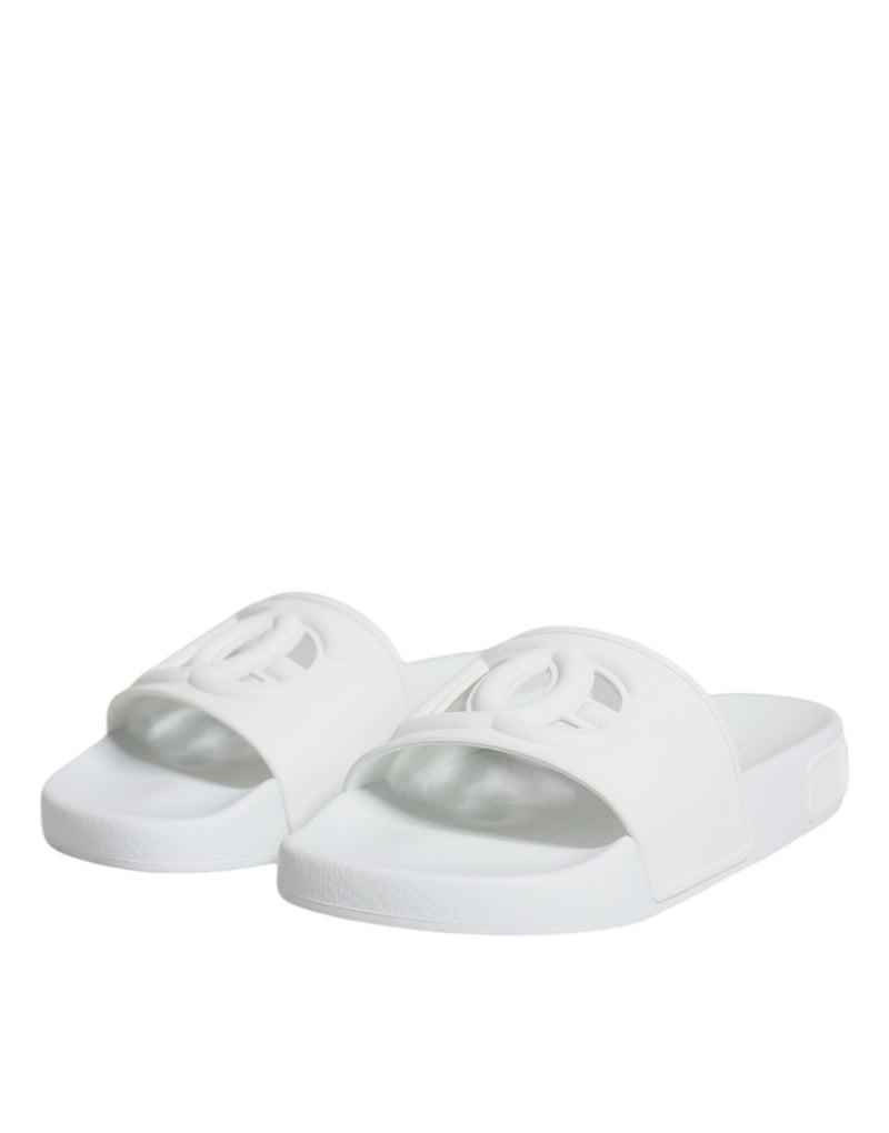 White Rubber Slides Sandals Beachwear Shoes Dolce & Gabbana