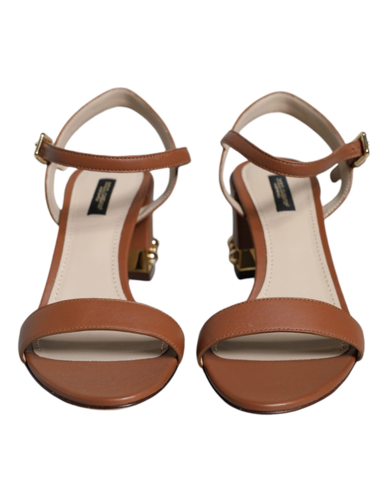 Brown Leather Ankle Strap Sandals Shoes Dolce & Gabbana